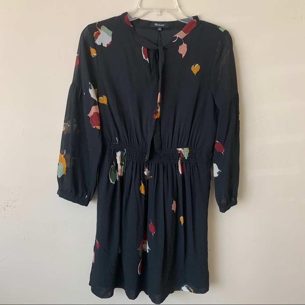 Madewell Painted Floral Tie-Neck Dress size 2